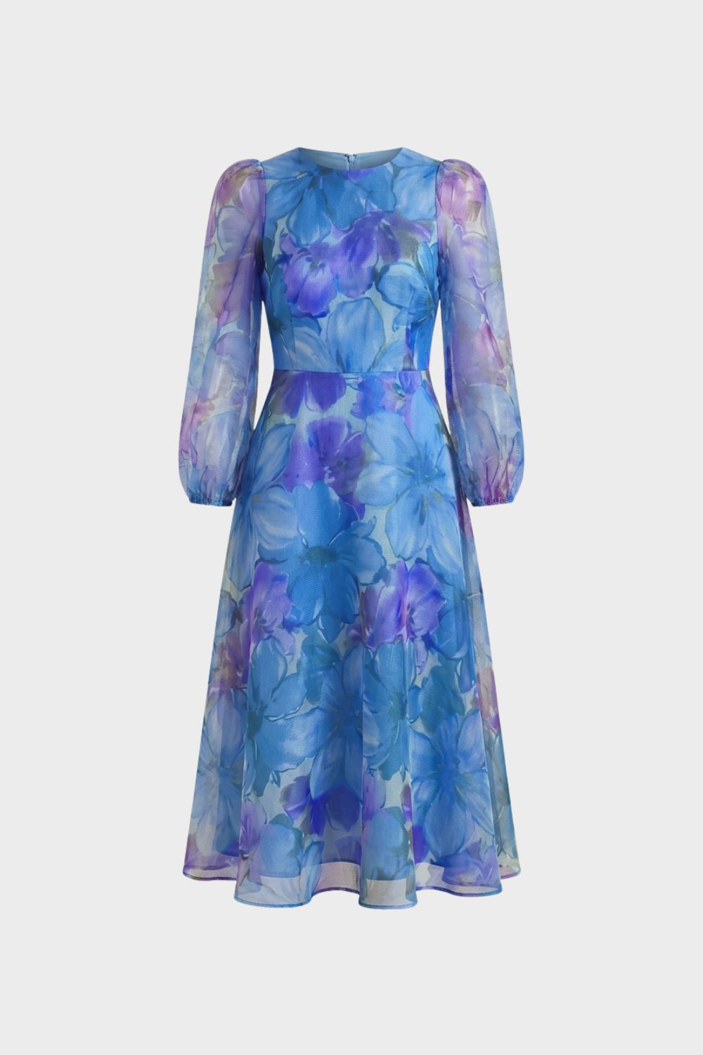 Damen Kleid Blumenmuster Puffärmel – Sicht von oben