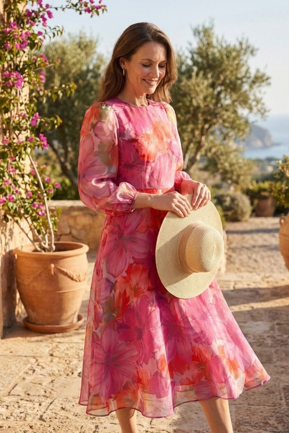 Damen Kleid Blumenmuster Puffärmel – Lifestyle-Look