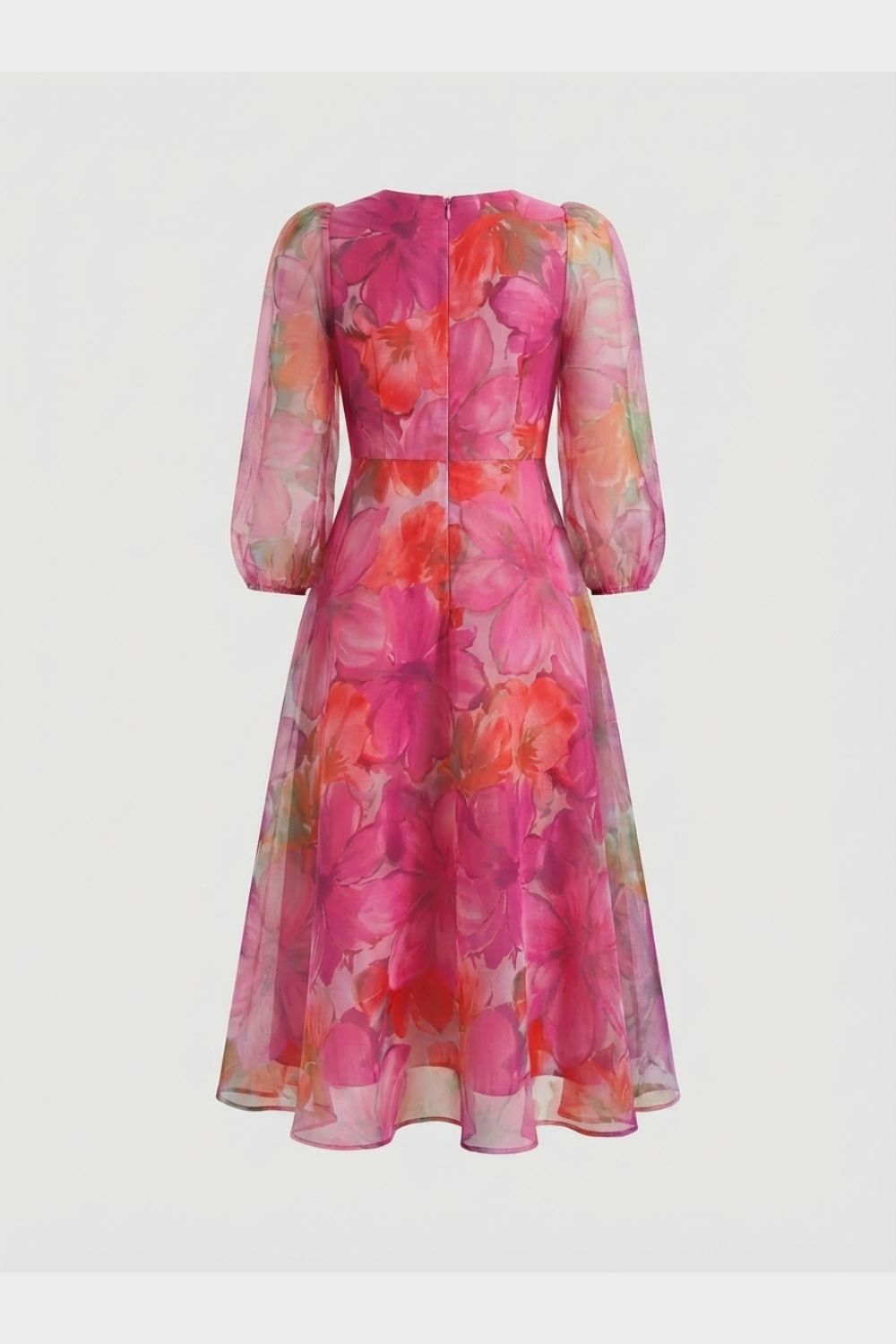 Damen Kleid Blumenmuster Puffärmel – Profil-Ansicht