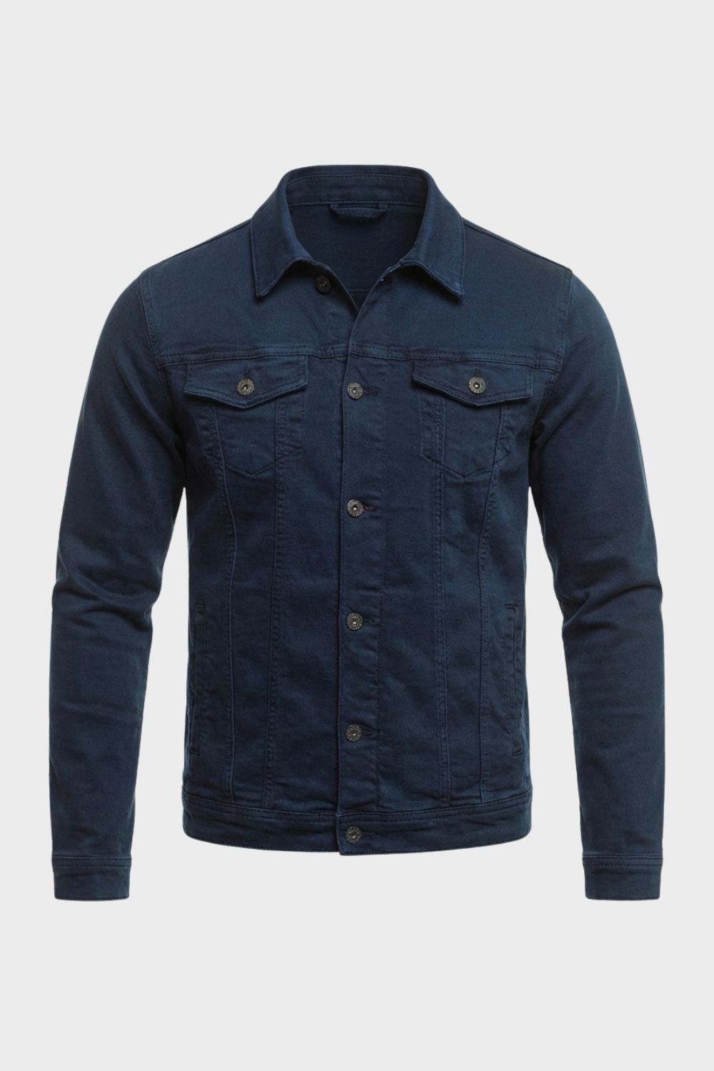 Herren Jeansjacke Knopfleiste Brusttaschen – Material-Detail
