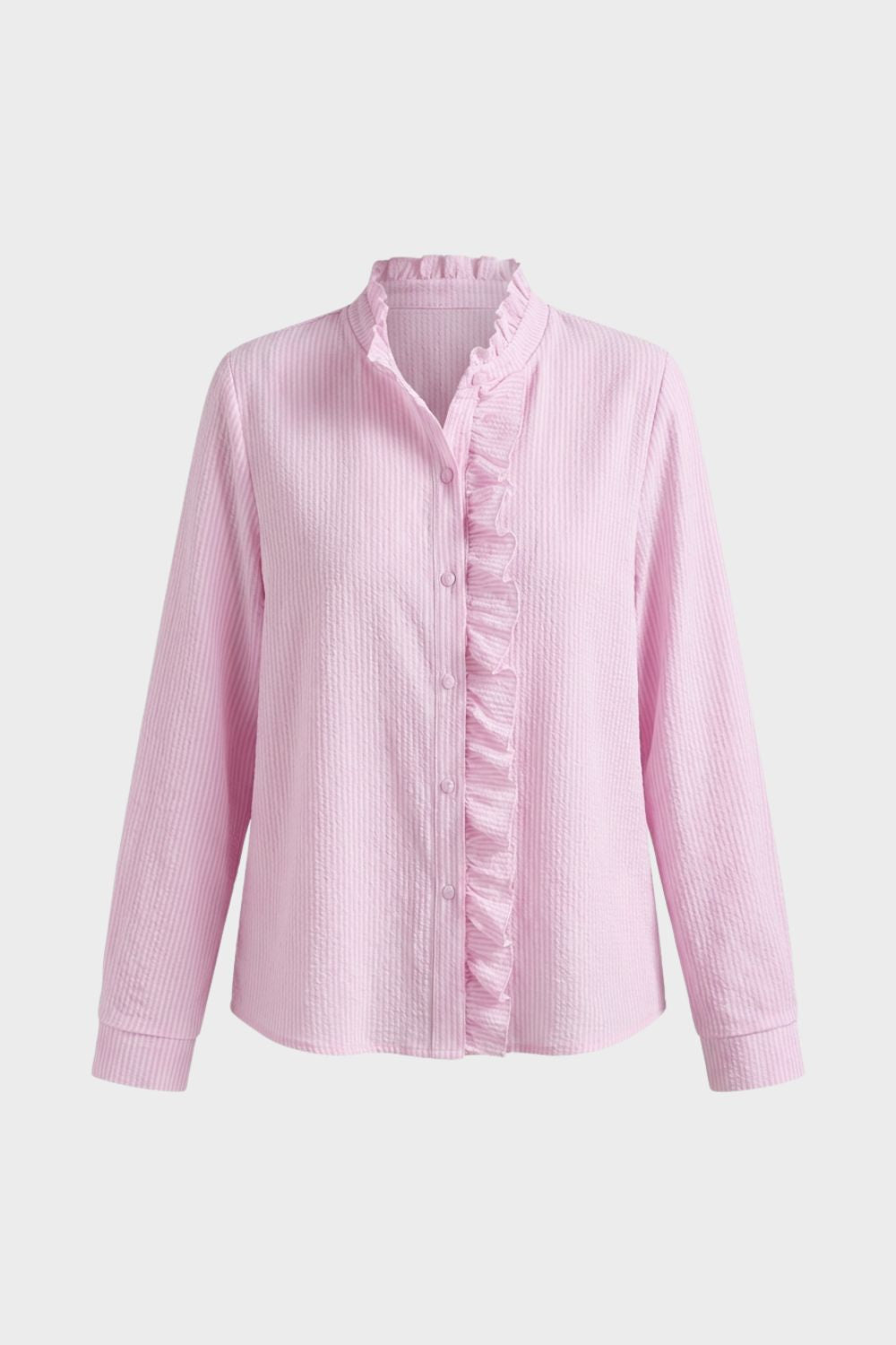 Damen Rüschenbluse Stehkragen Langarm – Lifestyle-Look