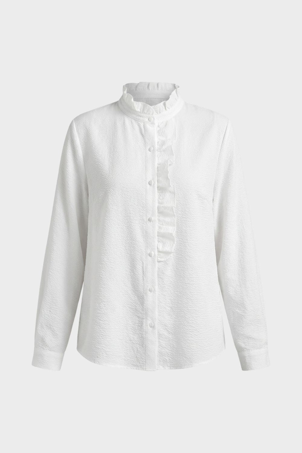 Damen Rüschenbluse Stehkragen Langarm – Material-Detail