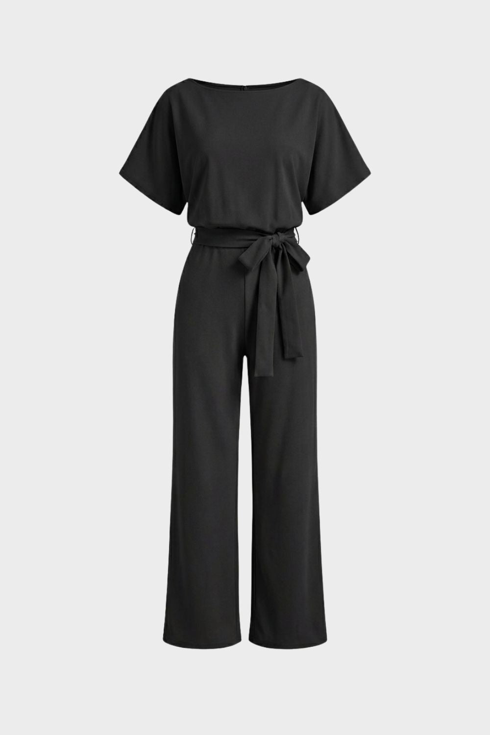 Damen Jumpsuit Lang Bindegürtel Kurzarm – Lifestyle-Look