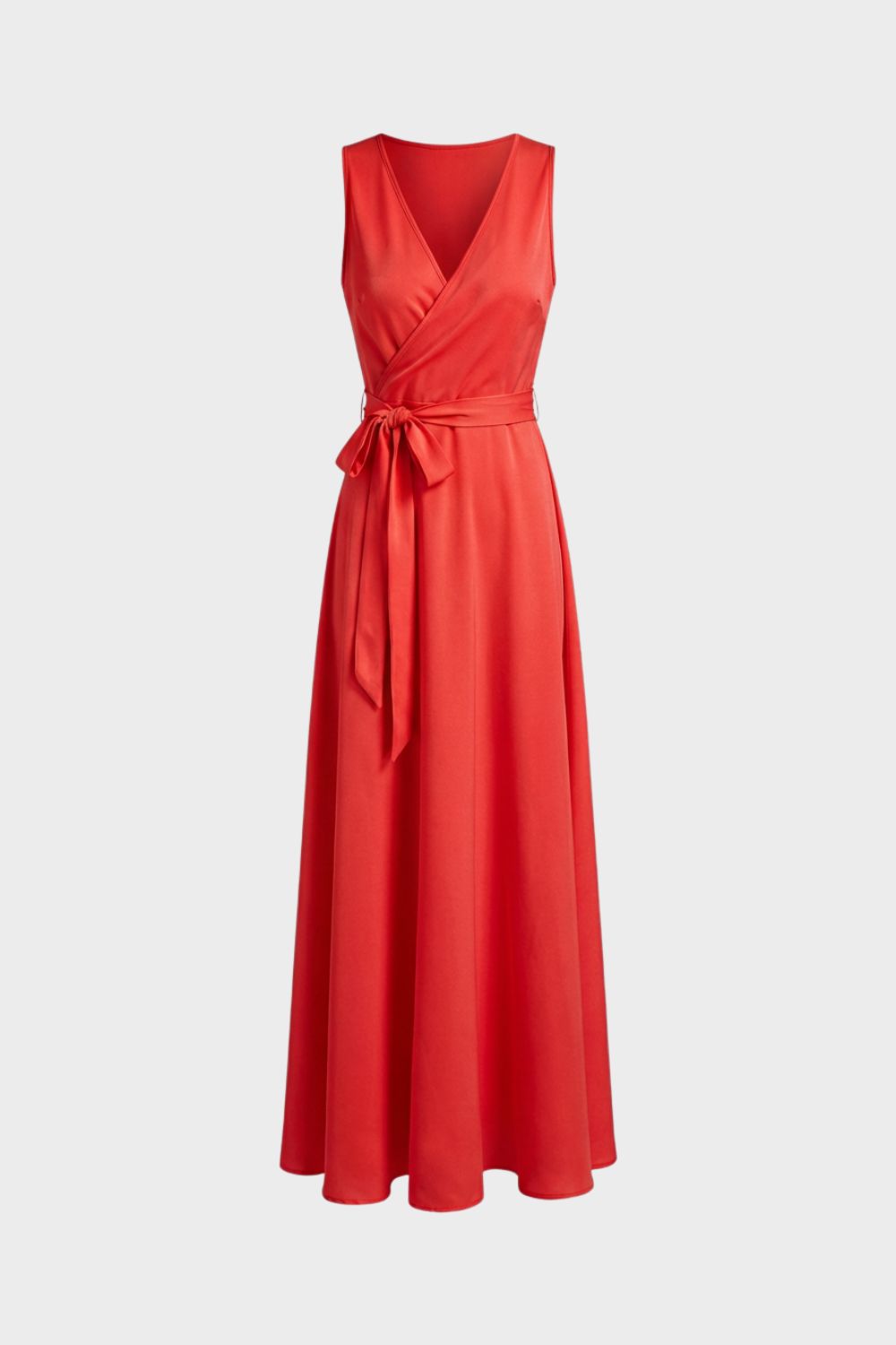 Damen Maxikleid V-Ausschnitt Bindegürtel – Rückansicht