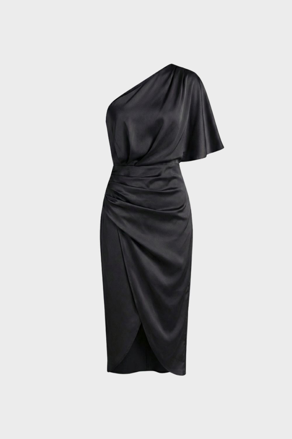 Damen Midikleid One-Shoulder Drapierung – Material-Detail