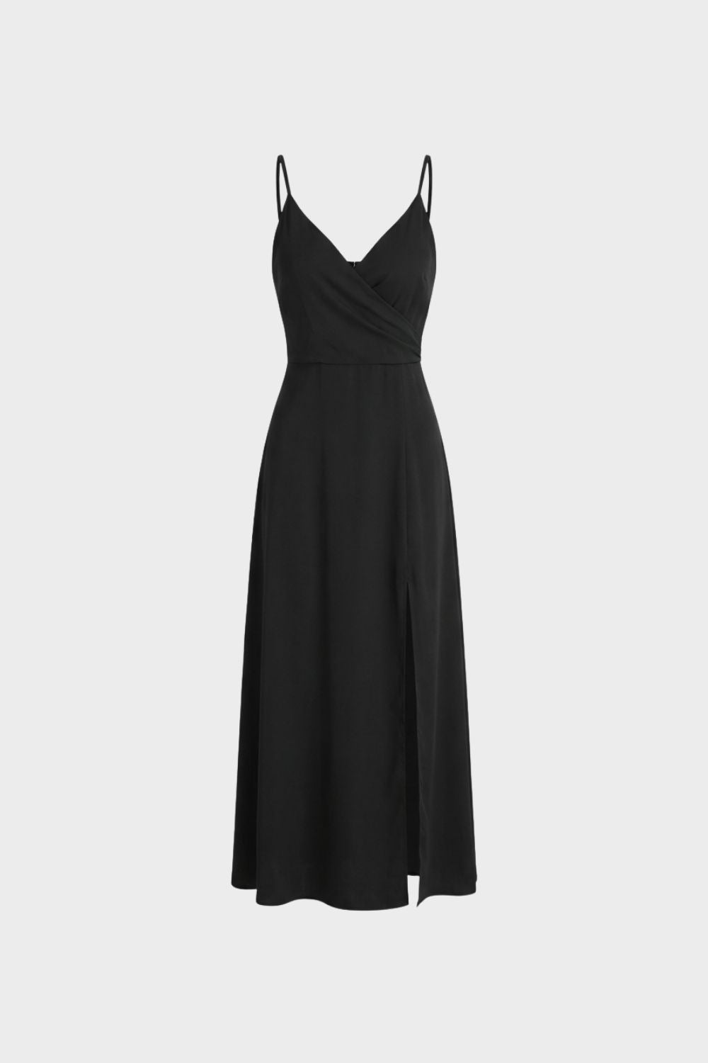 Damen Wickel-Maxikleid Spaghettiträger – Rückansicht mit feinen Trägern und tailliertem Schnitt
