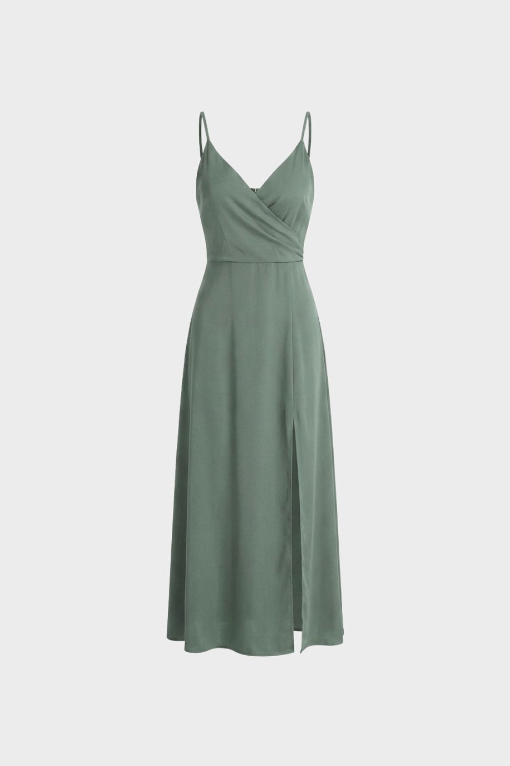 Damen Wickel-Maxikleid Spaghettiträger – Material-Detail Satin-glatte Optik