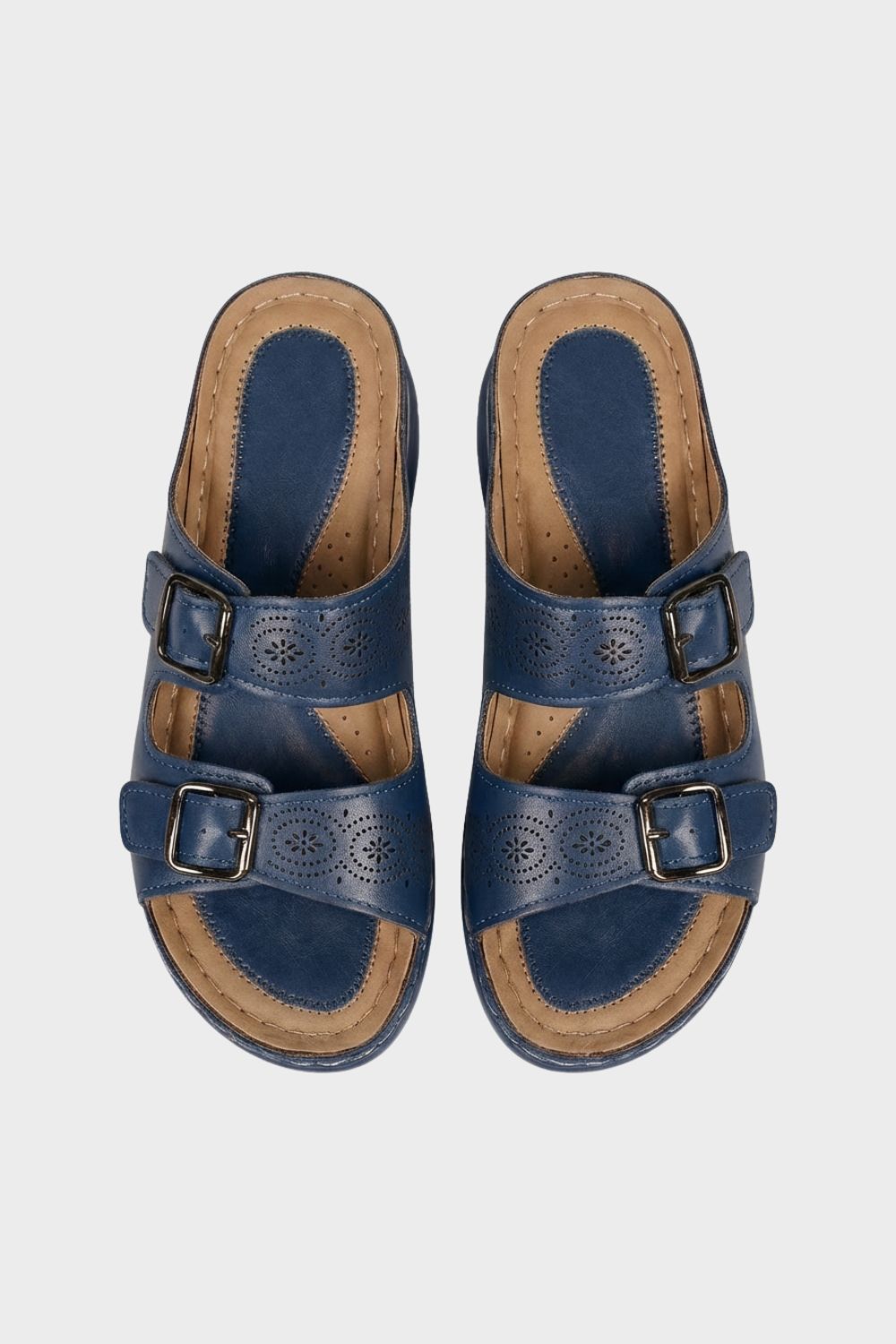 Damen Pantoletten Doppelschnalle Lochmuster – Lifestyle-Look