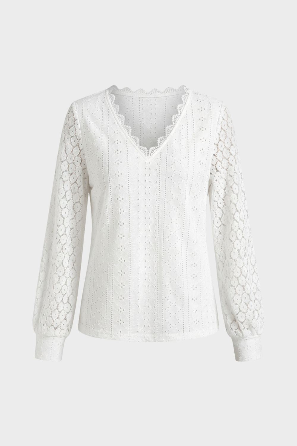 Damen Spitzenbluse Langarm V-Ausschnitt – Hauptansicht