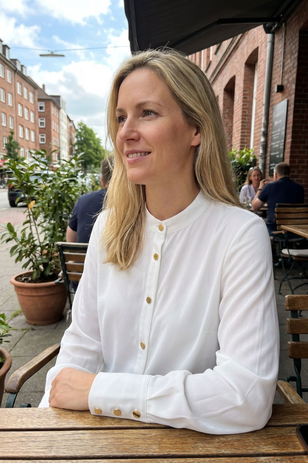 Damen Business-Bluse Stehkragen Knopfleiste – Sicht von oben