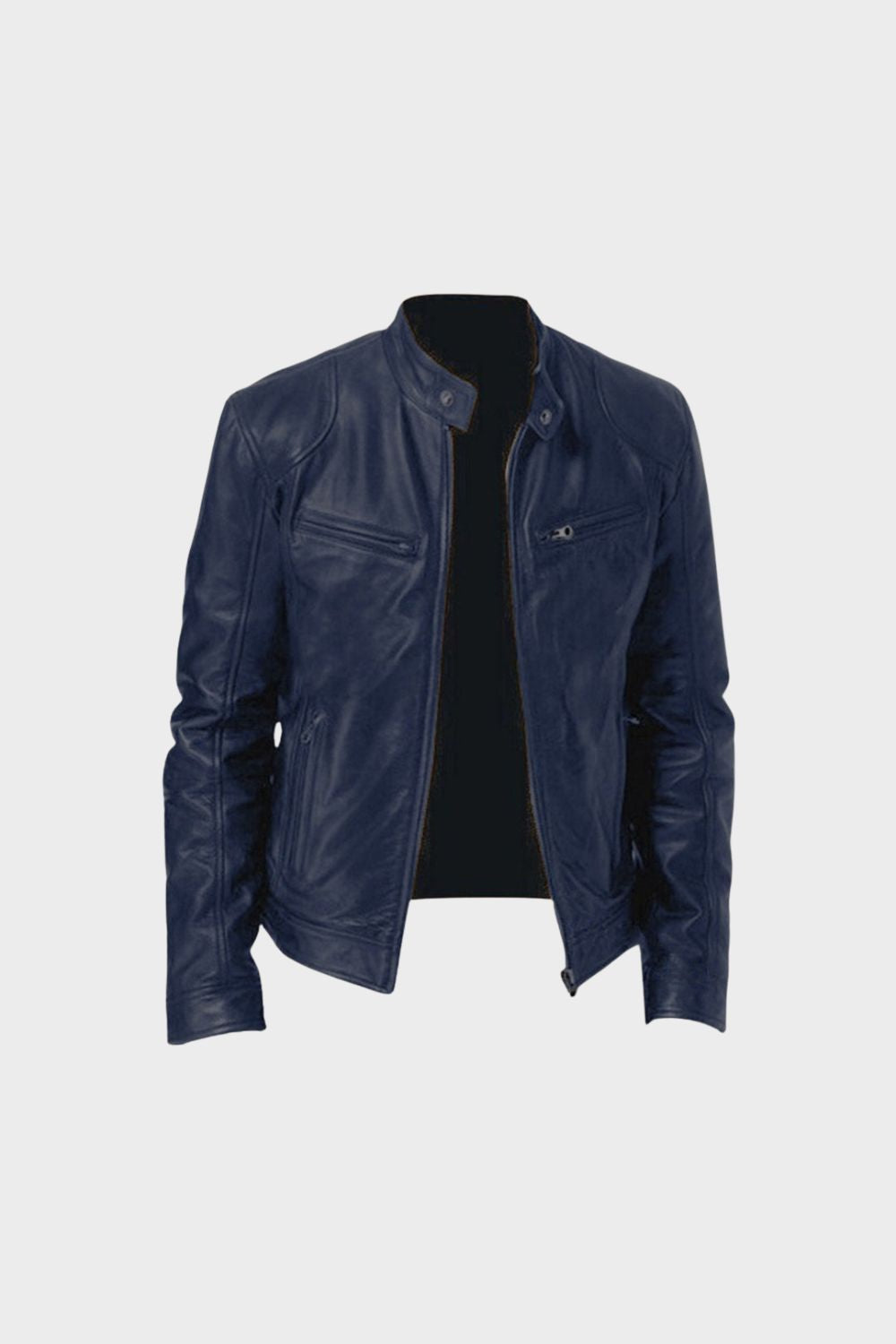 Herren Bikerjacke Leder Stehkragen – Rückansicht