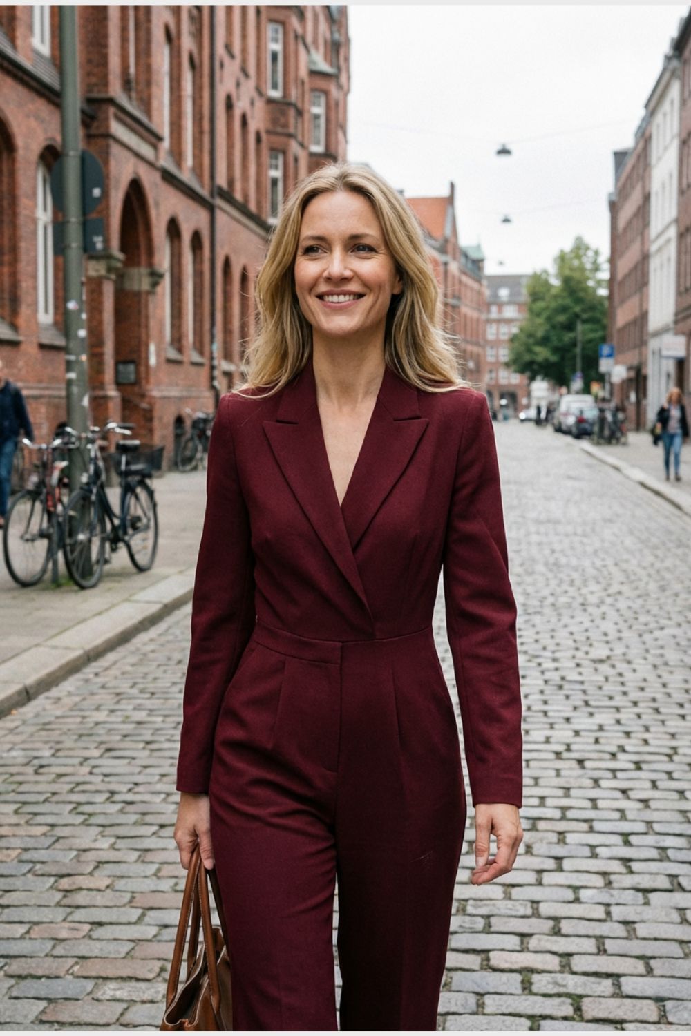 Damen Jumpsuit Reverskragen weites Bein – Sicht von oben