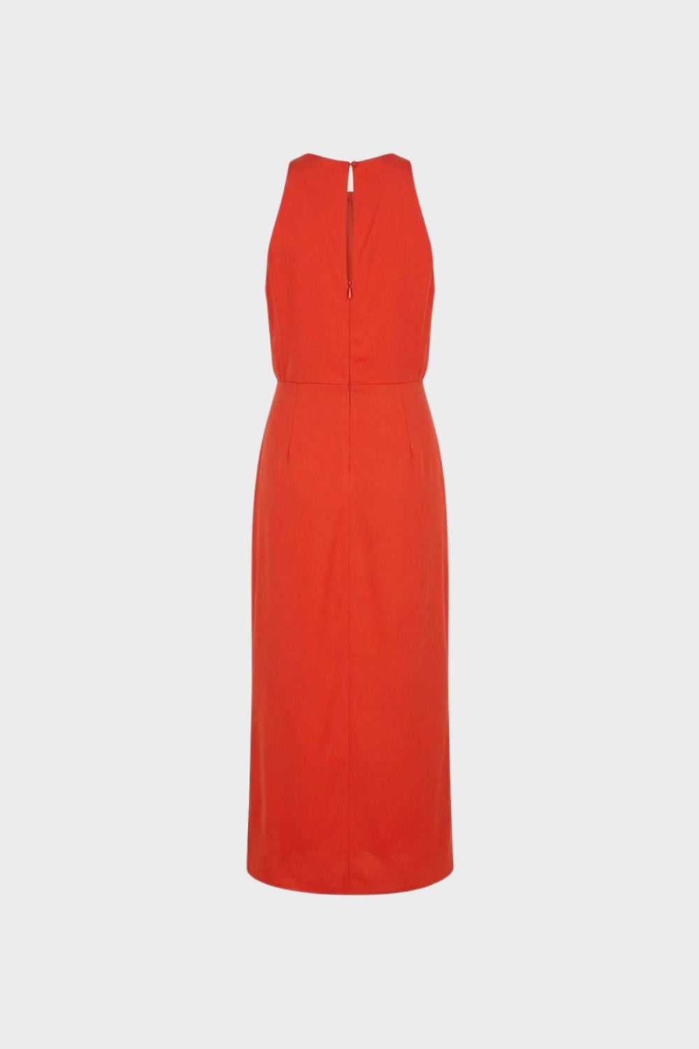 Damen Sommer-Midikleid Halterneck Blouson – Frontansicht mit gerafftem Oberteil und definierter Taille