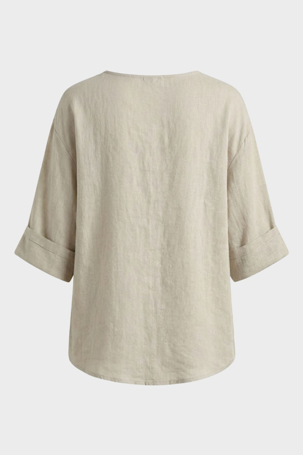 Damen Leinenbluse V-Ausschnitt Knopf – Profil-Ansicht