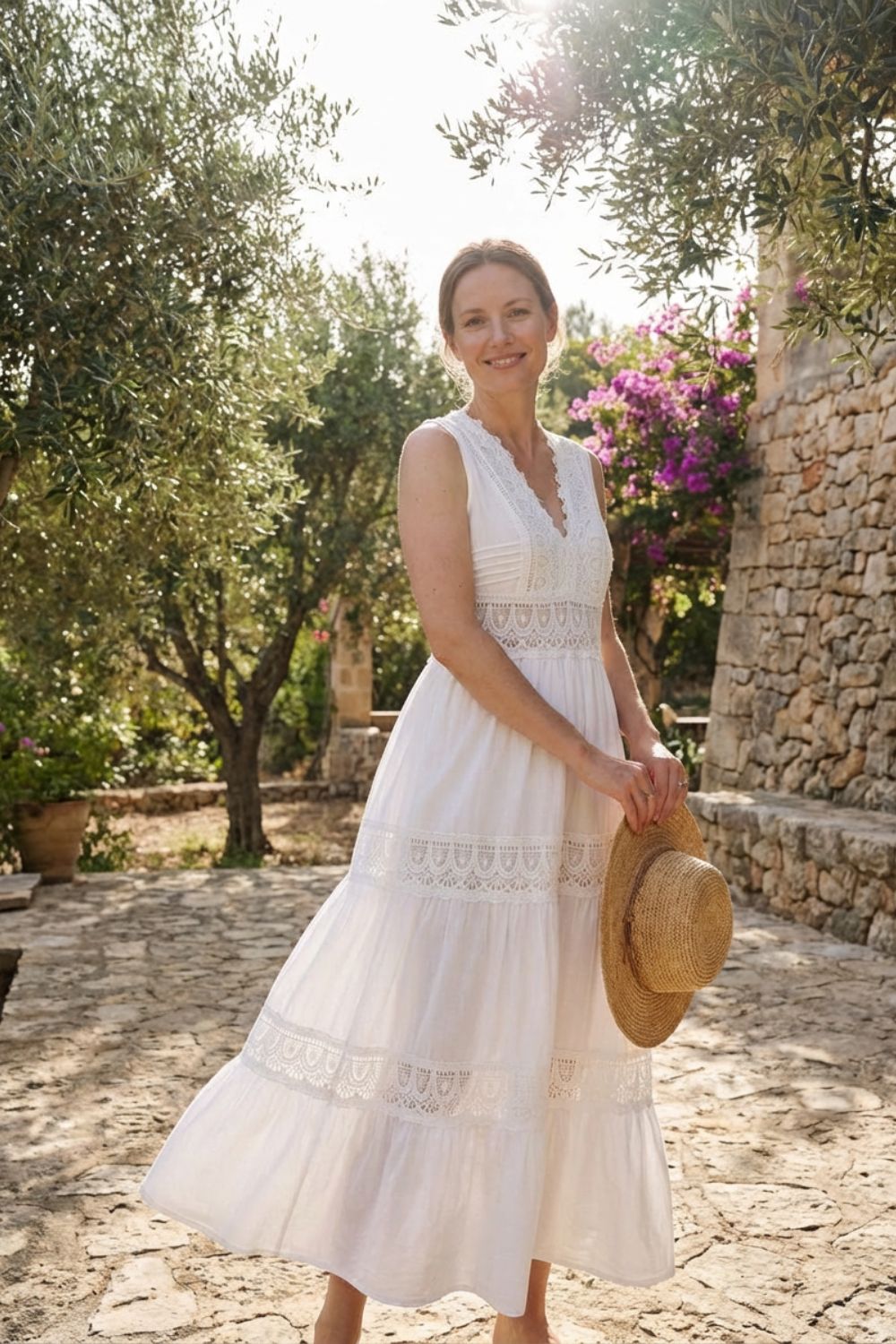 Damen Maxikleid Spitze V-Ausschnitt – Sicht von oben