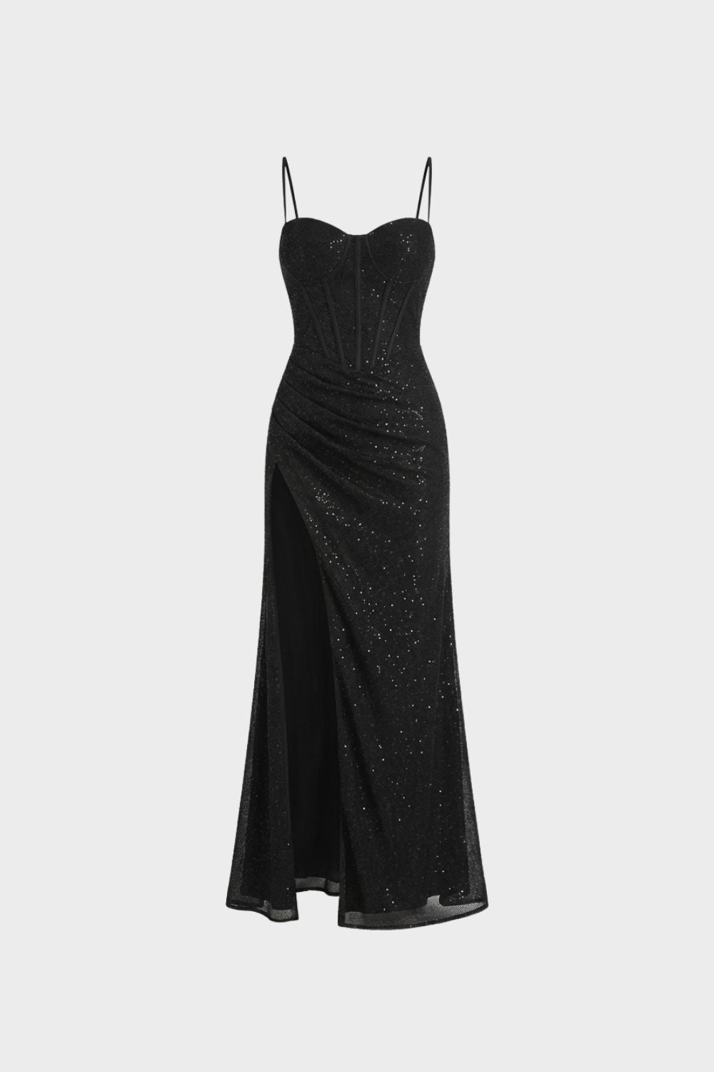 Damen Abendkleid Spaghettiträger Maxilänge – Detail-Ansicht