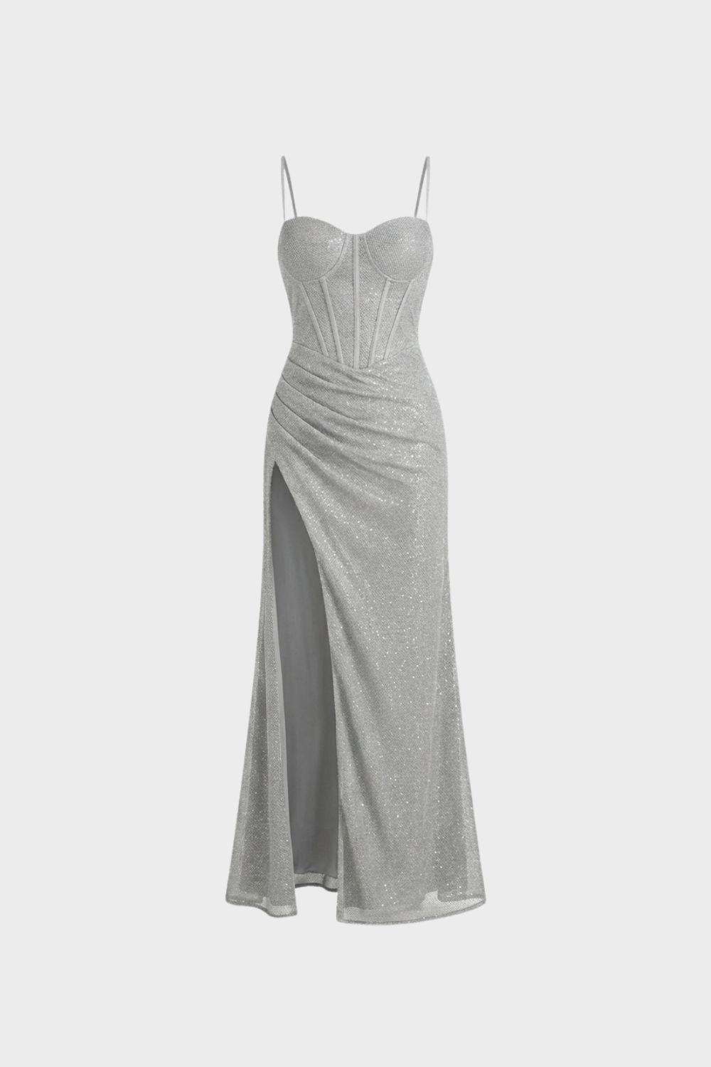Damen Abendkleid Spaghettiträger Maxilänge – Material-Detail