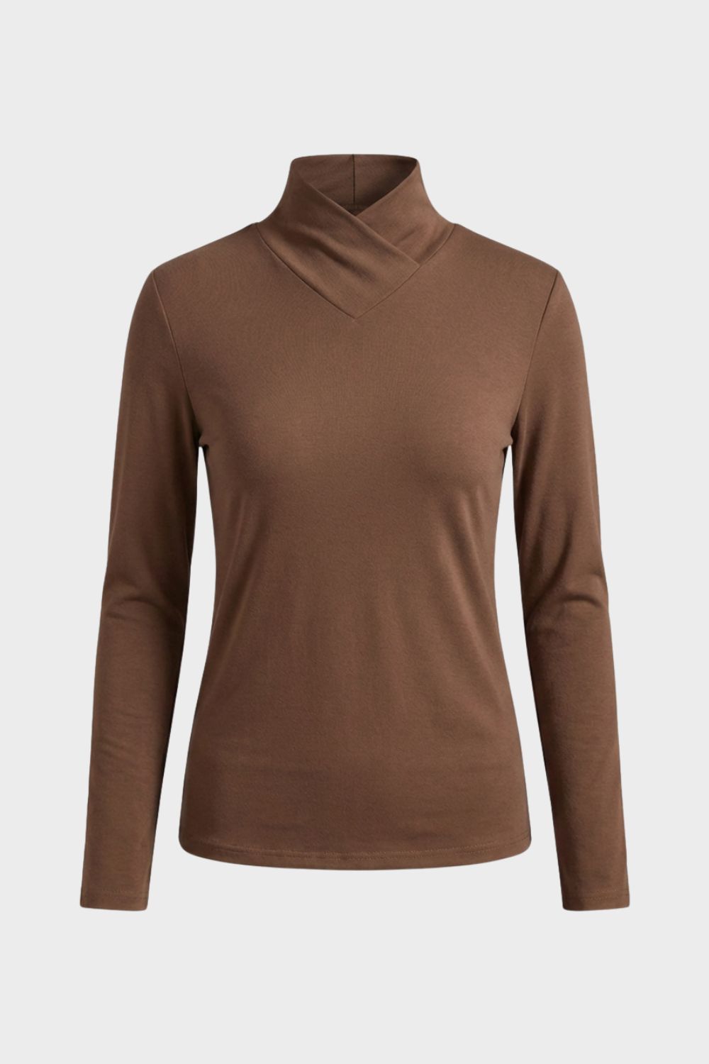 Damen Langarmshirt Stehkragen V-Ausschnitt – Material-Detail