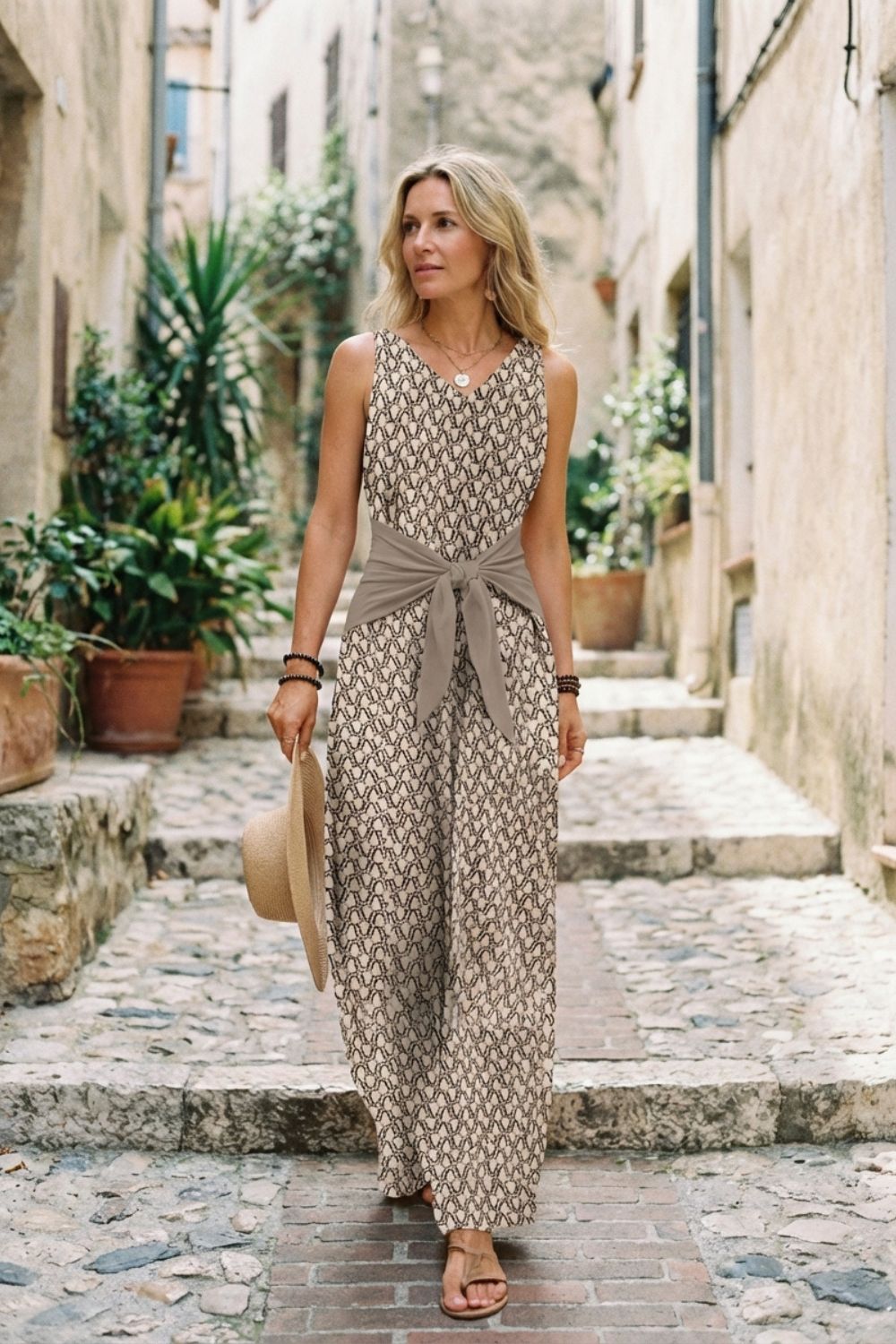 Damen Jumpsuit V-Ausschnitt Wide-Leg – Sicht von oben