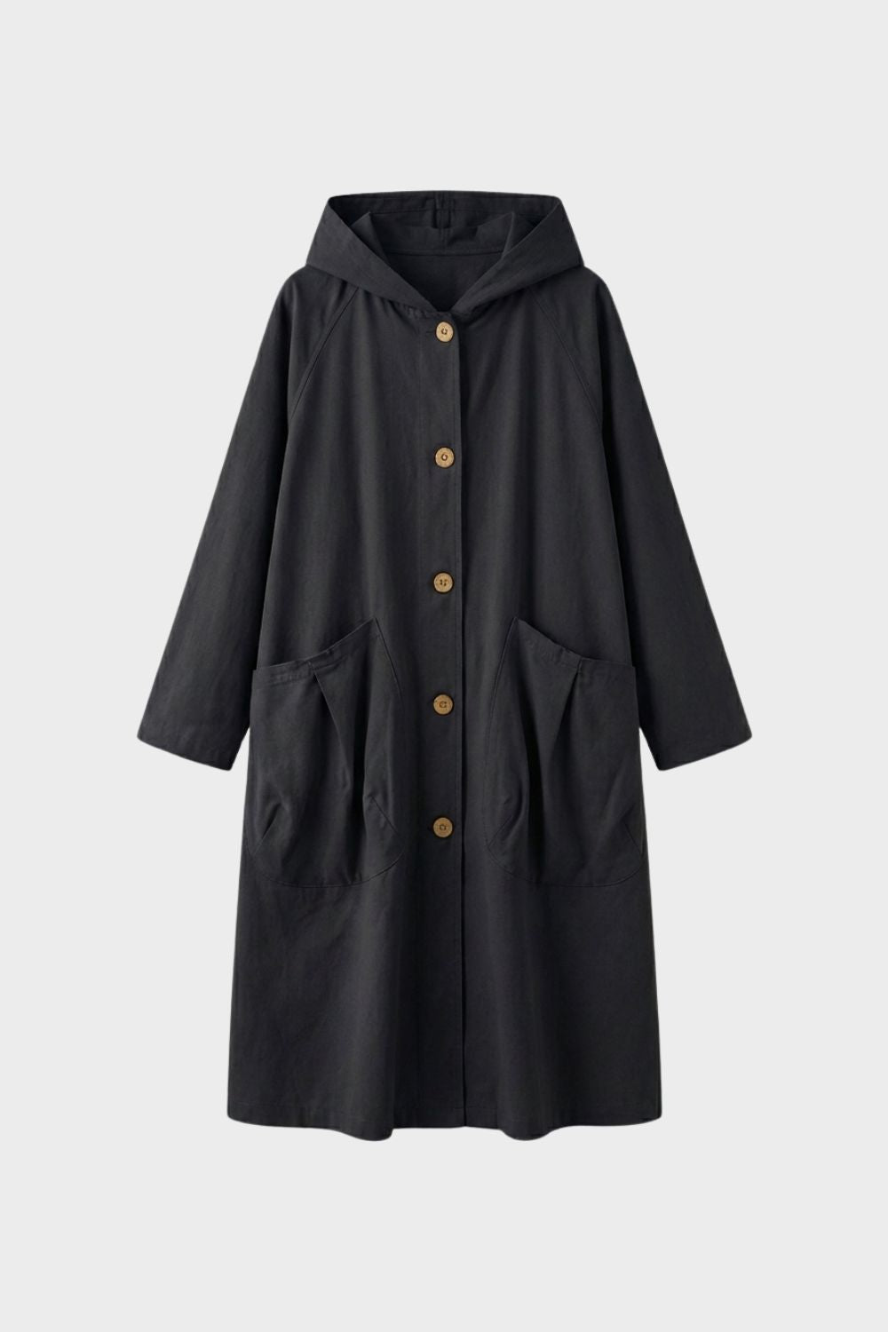 Damen Mantel Kapuze Knopfleiste Lang – Lifestyle-Look