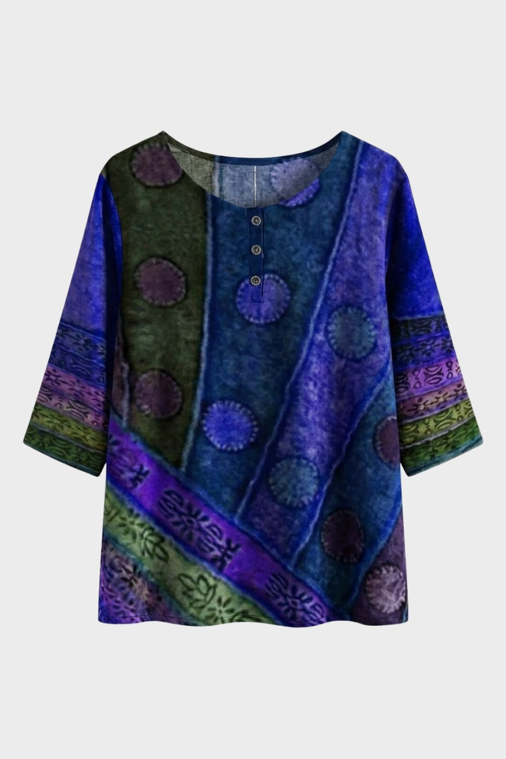 Damen Boho-Bluse Patchwork Rundhals – Rückansicht