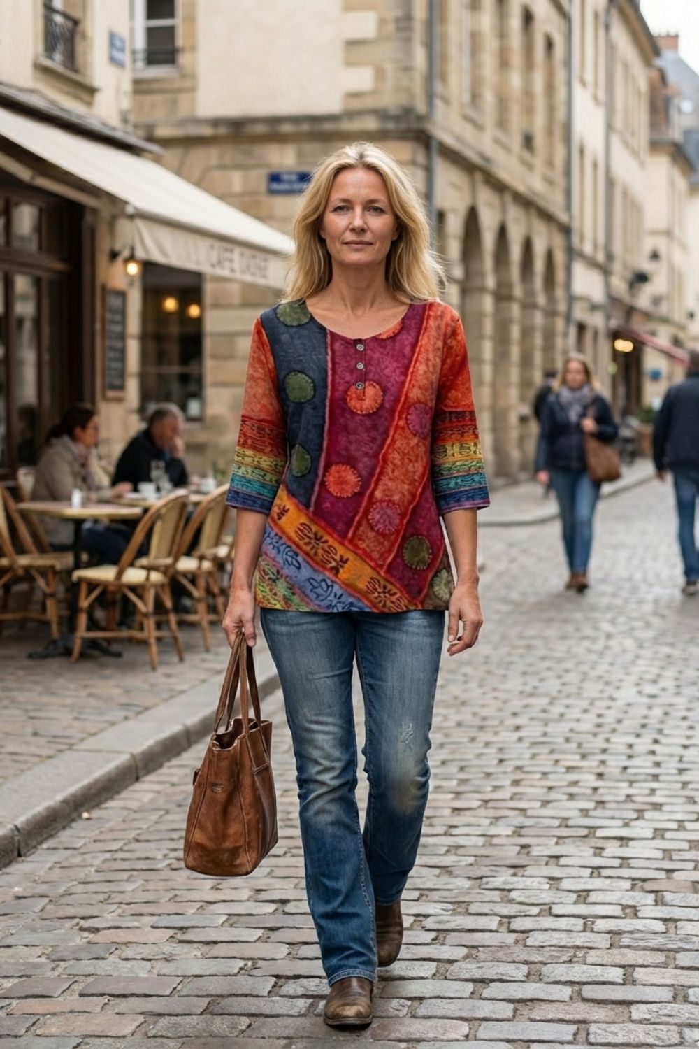Damen Boho-Bluse Patchwork Rundhals – Sicht von oben