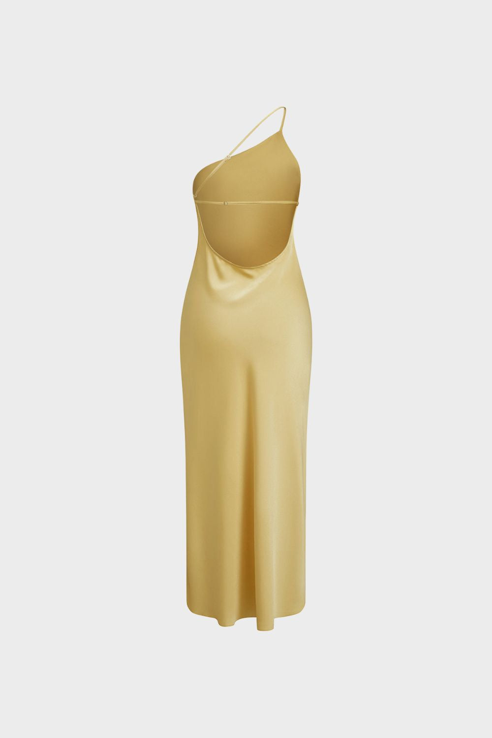 Damen Maxikleid One-Shoulder Beinschlitz – Profil-Ansicht