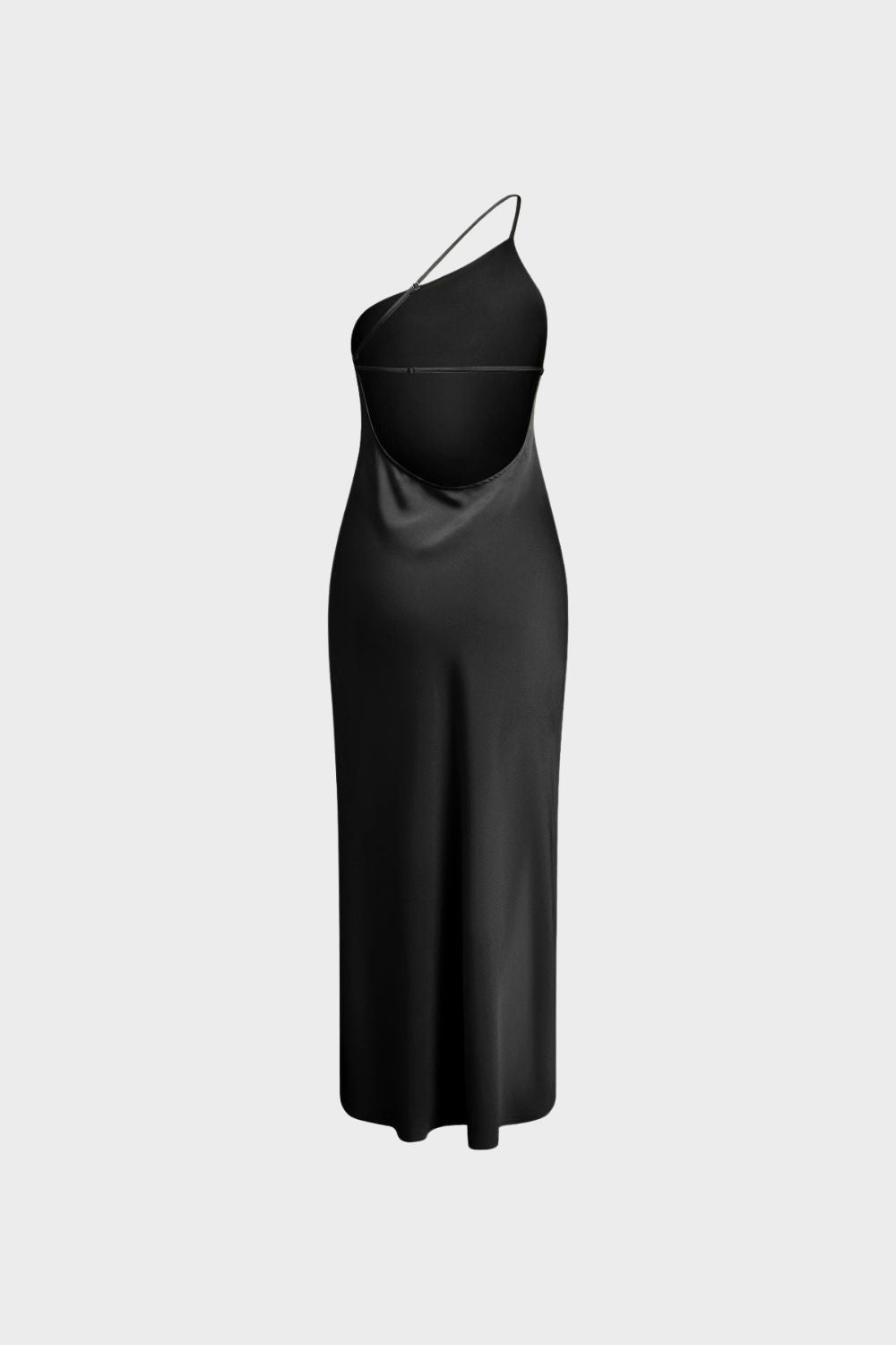 Damen Maxikleid One-Shoulder Beinschlitz – Rückansicht