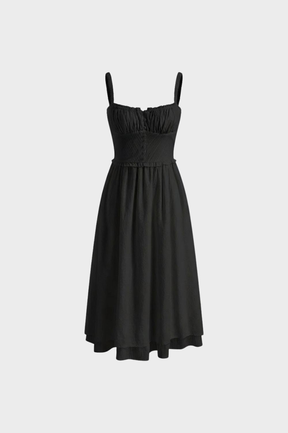 Damen Sommer-Midikleid Träger Raffung – Lifestyle-Look
