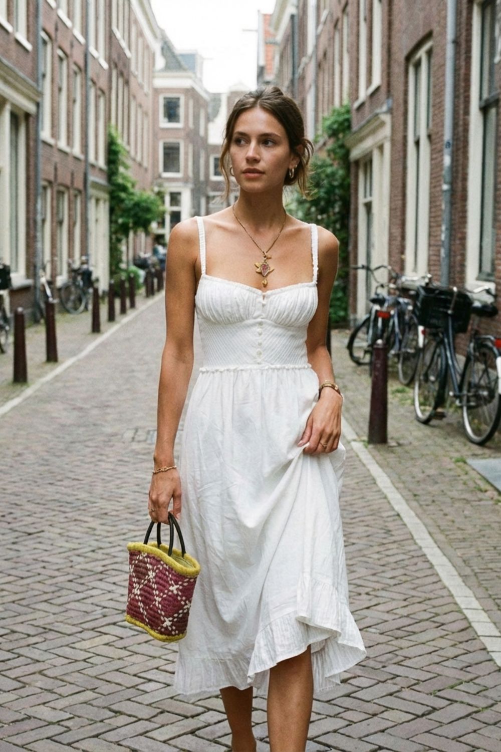 Damen Sommer-Midikleid Träger Raffung – Sicht von oben