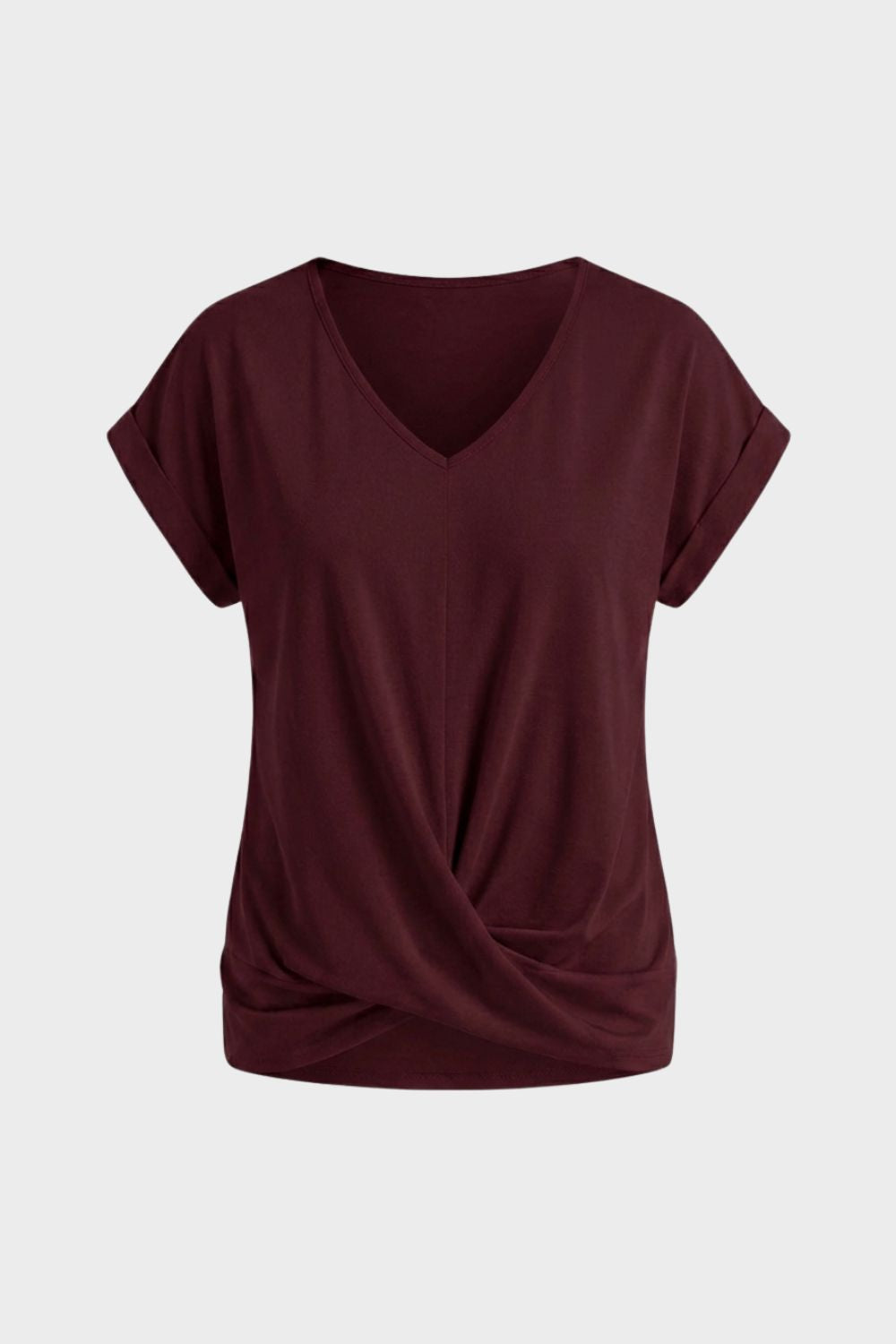 Damen T-Shirt V-Ausschnitt Knoten – Detail Verarbeitung