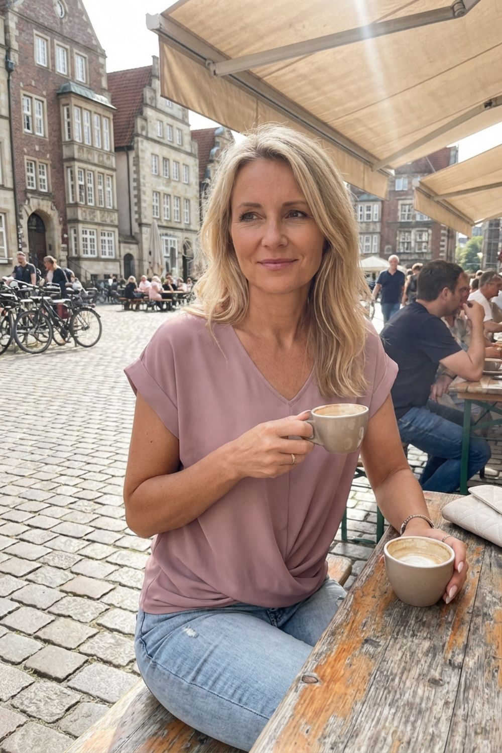 Damen T-Shirt V-Ausschnitt Knoten – Sicht von oben