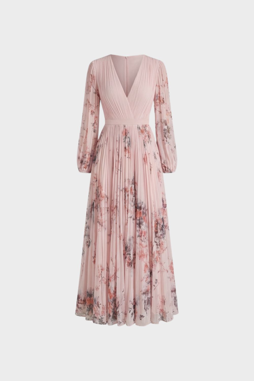 Damen Midikleid Plissee V-Ausschnitt – Rückansicht