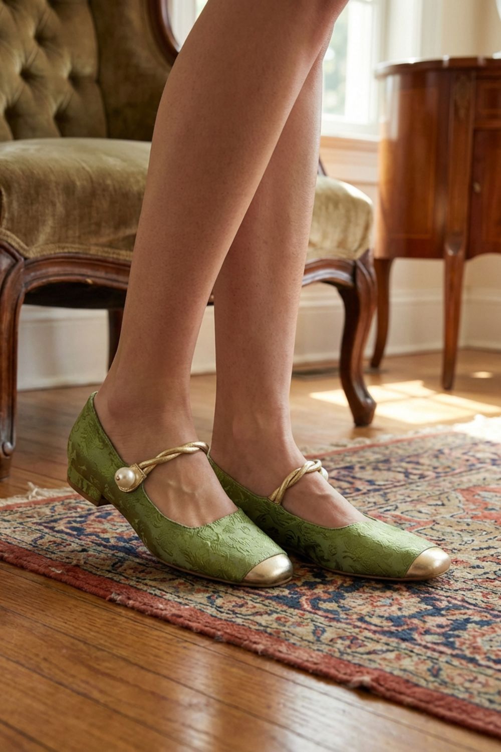 Damen Mary-Jane-Ballerinas Perlenriemen – Lifestyle-Look