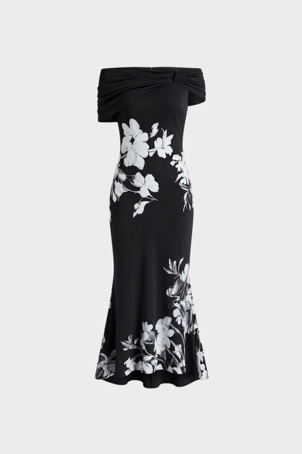 Damen Off-Shoulder Maxikleid Blumenprint – Sicht von oben