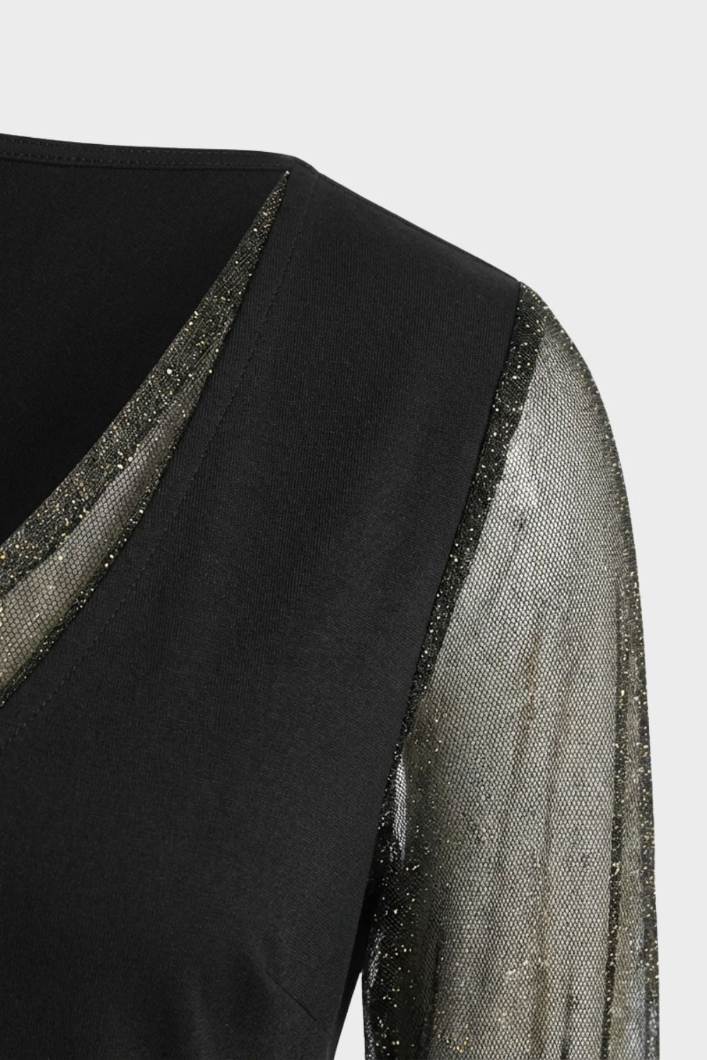 Damen A-Linien Kleid Schwarz Glitzer-Ärmel – Detail-Ansicht
