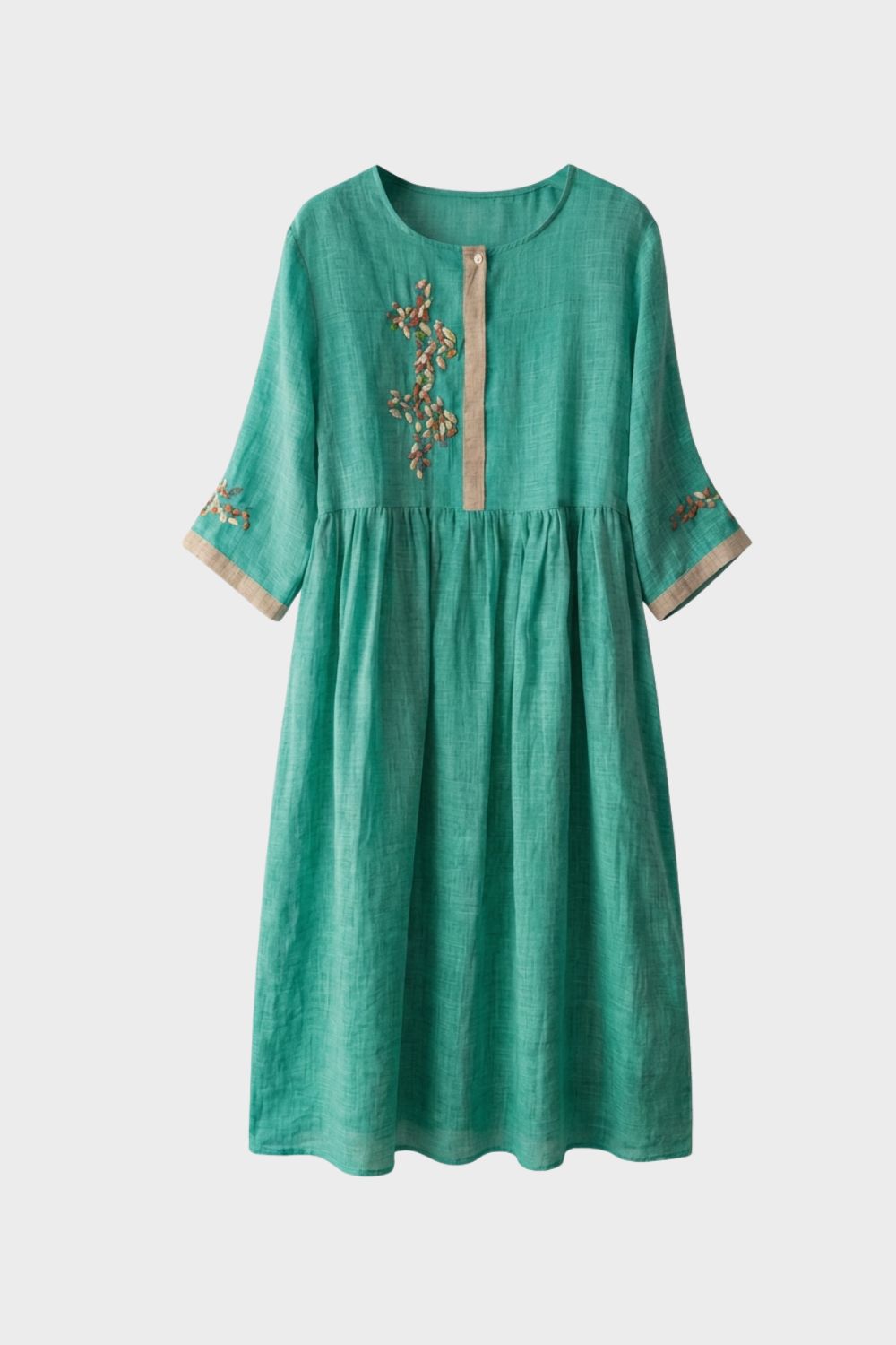 Damen Leinen Midikleid Stickerei – Rückansicht