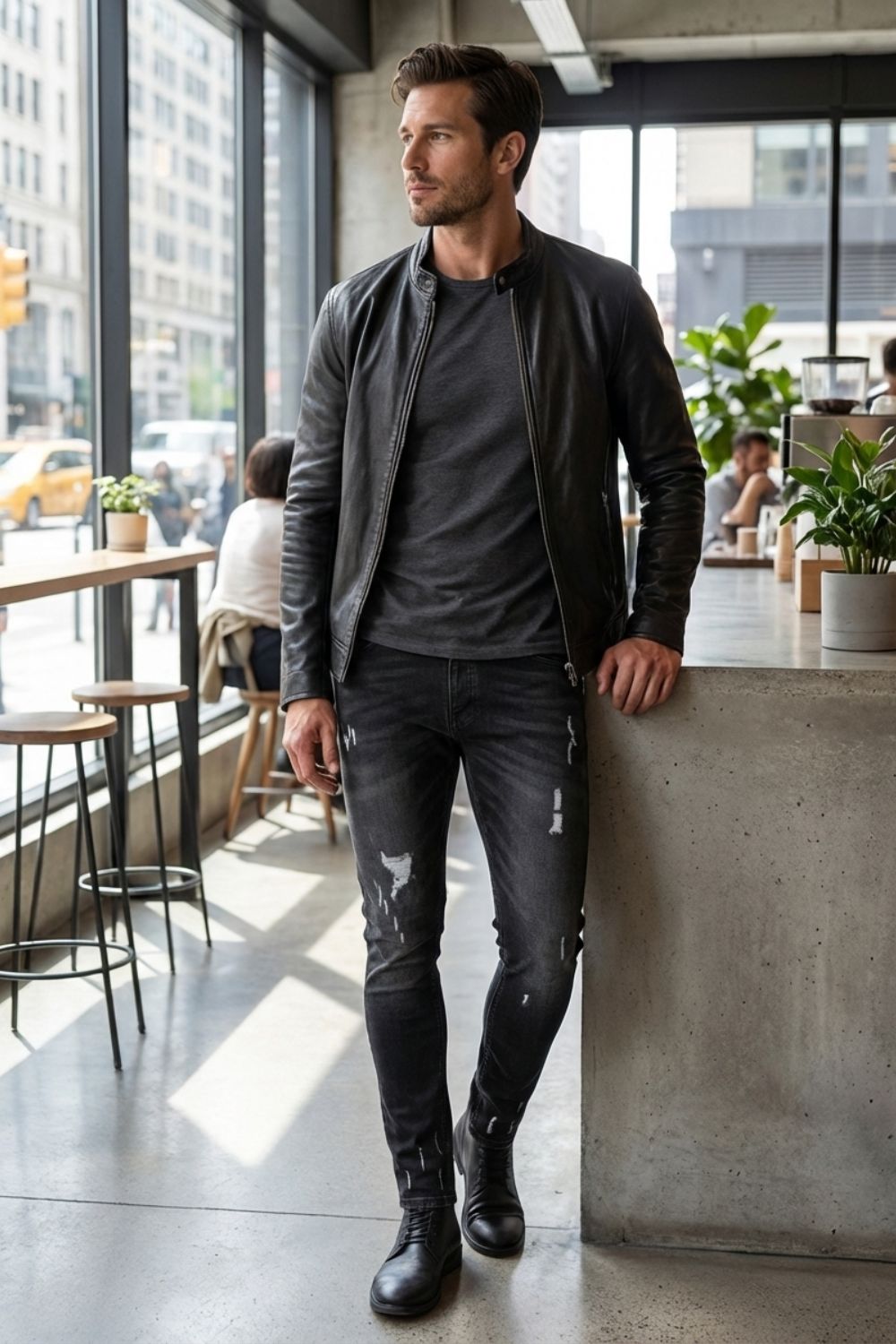 Herren Skinny Jeans Used-Distressed – Tragestil-Beispiel