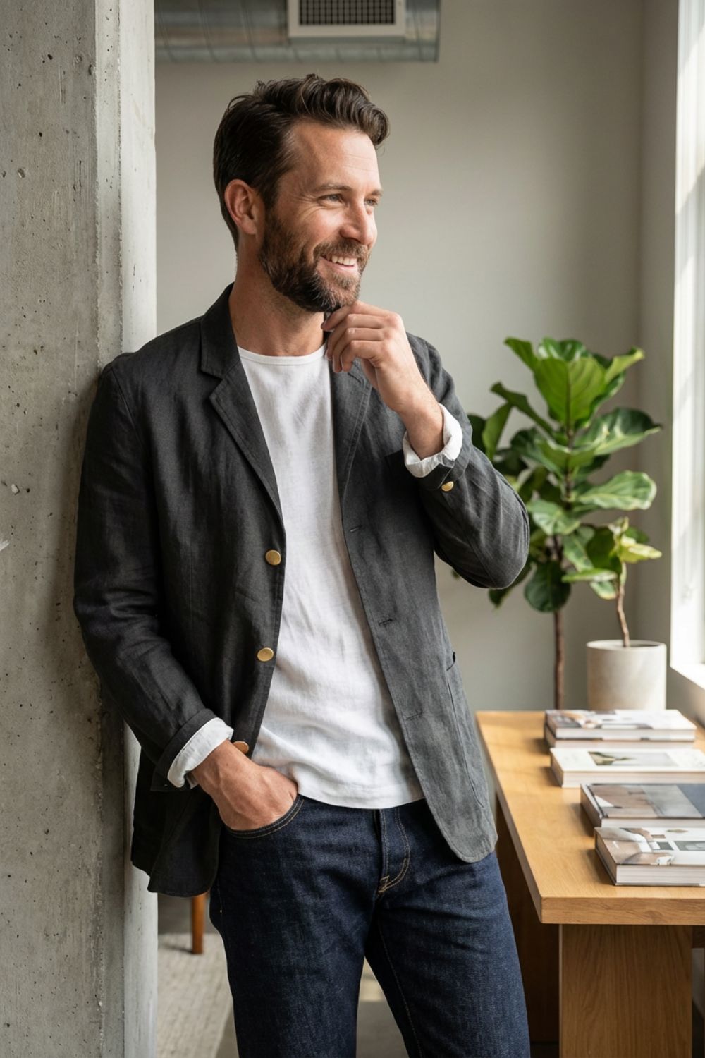 Herren Leinen-Sakko Notch-Revers 3-Knopf – Styling-Inspiration