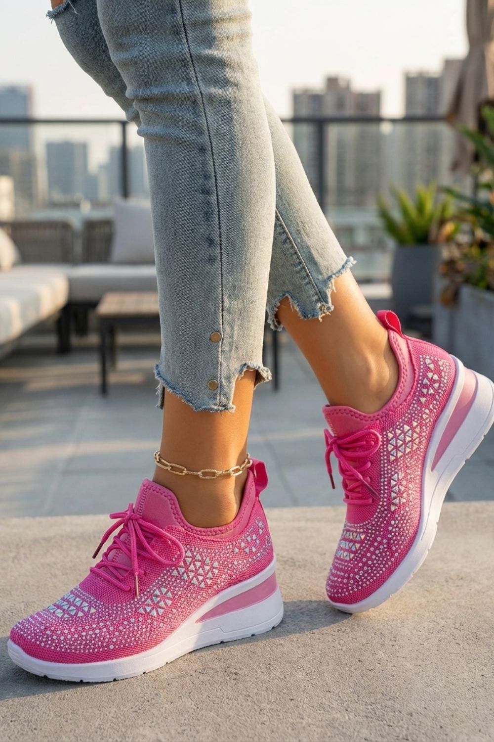 Damen Glitzer-Sneaker Strass Mesh – Pass-Bild