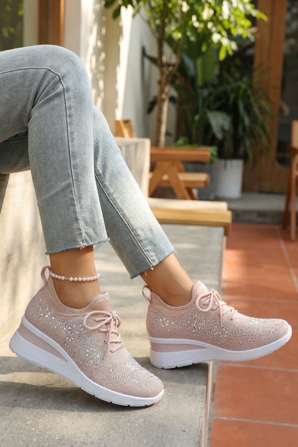 Damen Glitzer-Sneaker Strass Mesh – Side-Profile