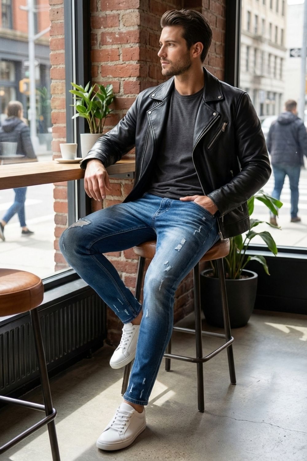 Herren Skinny Jeans Used-Distressed – Side-Profile
