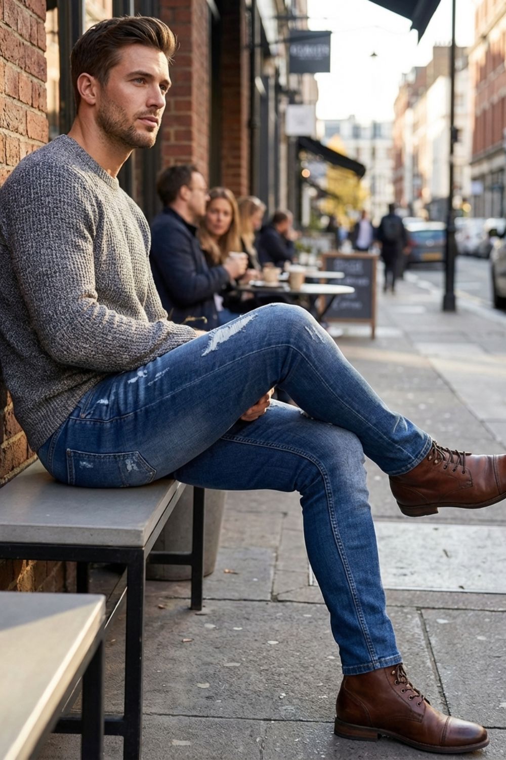 Herren Skinny Jeans Used-Distressed – Outfit-Look