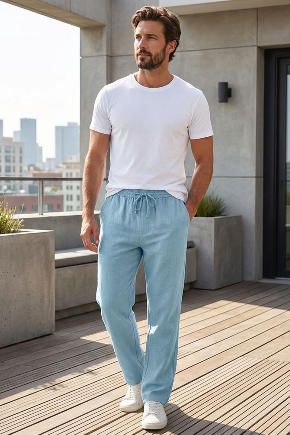 Herren Leinen-Hose Kordelzug – Trage-Detail