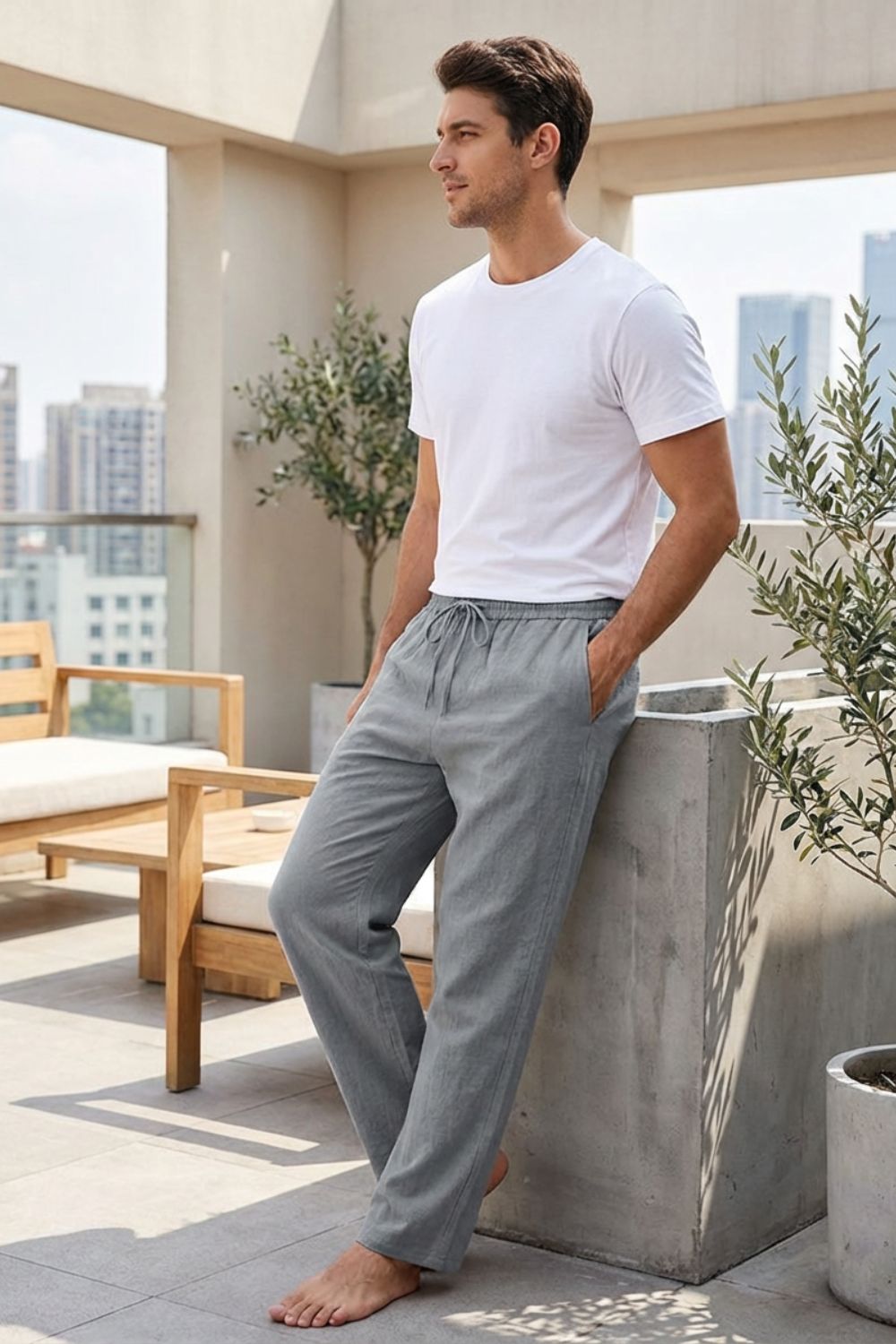 Herren Leinen-Hose Kordelzug – Side-Profile