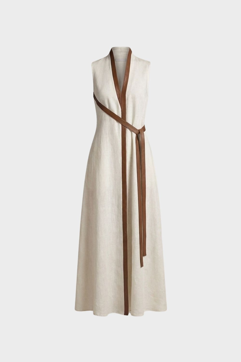 Damen Sommer-Maxikleid A-Linie Taillengürtel – Material-Detail