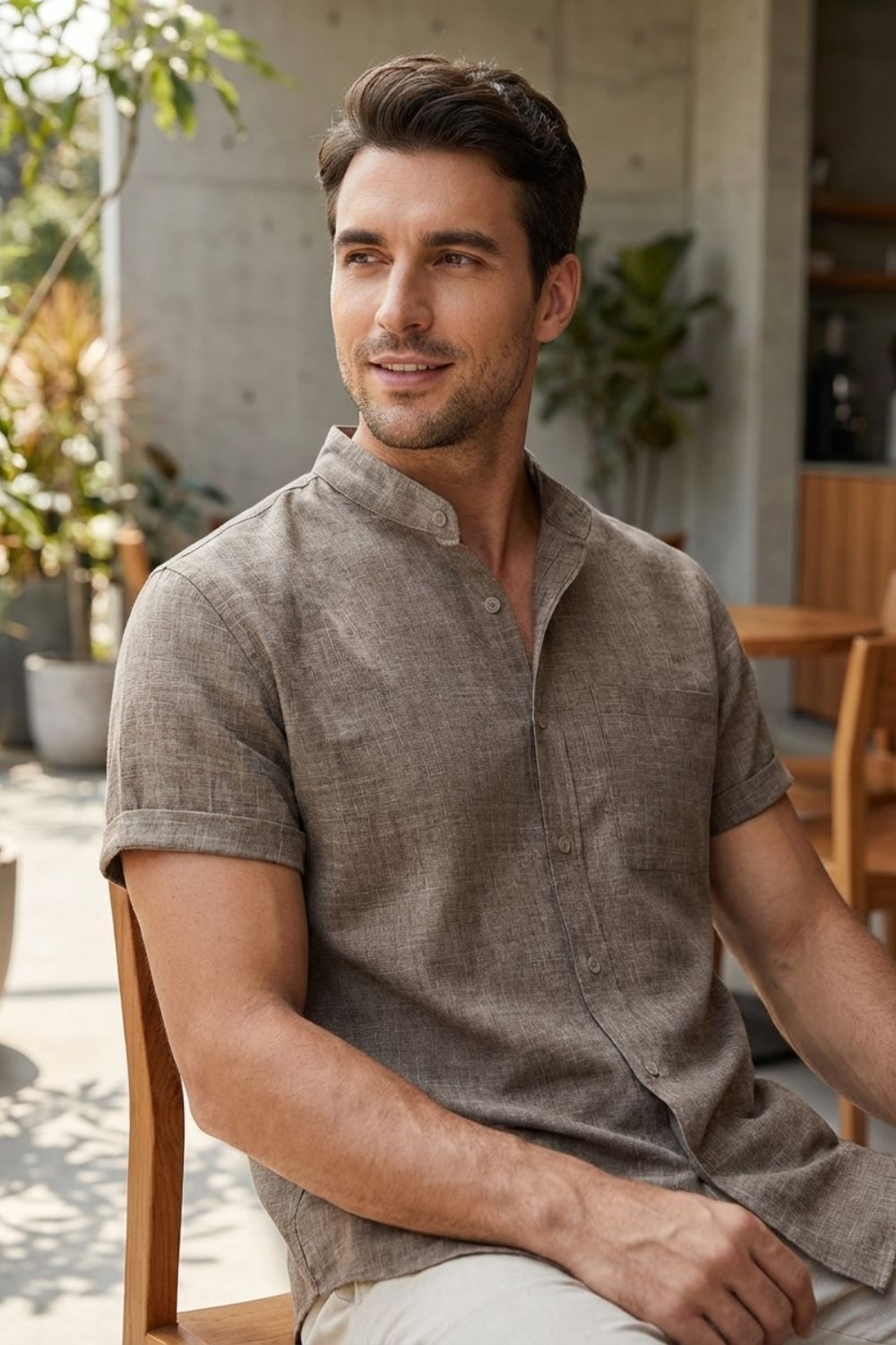 Herren Sommerhemd Mandarin-Kragen Cotton-Crepe – Styling-Inspiration