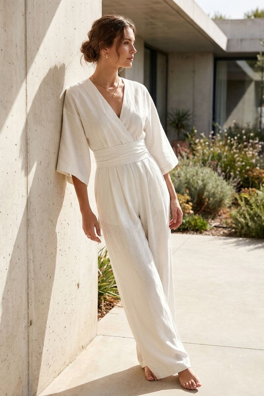 Damen Wickel-Jumpsuit V-Neck Cross-over – Sicht von oben