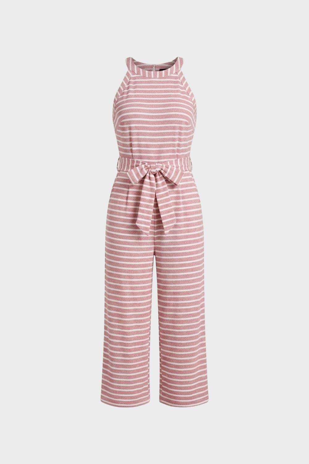 Damen Halterneck-Jumpsuit Streifen Wide-Leg – Rückansicht