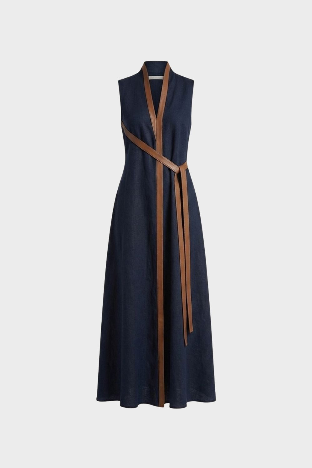 Damen Sommer-Maxikleid A-Linie Taillengürtel – Rückansicht